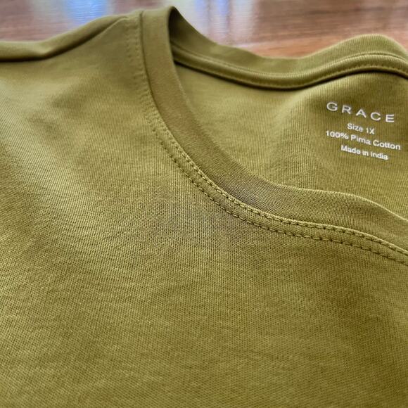 Grace Tee Size 1X Solid Green Pima Cotton Fitted Short Sleeve - Picture 3 of 7